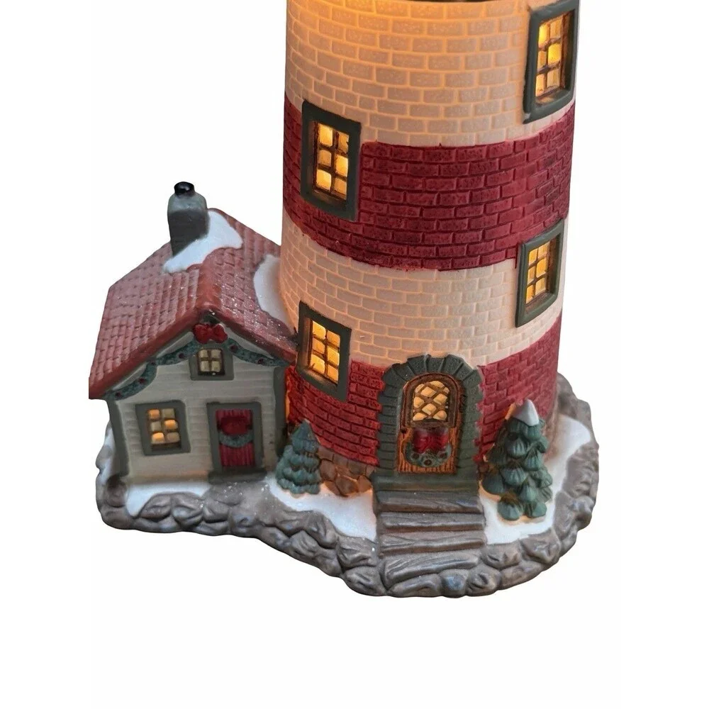 Santas Workbench Bayside Lighthouse Christmas Village Porcelain Lighted Blinking